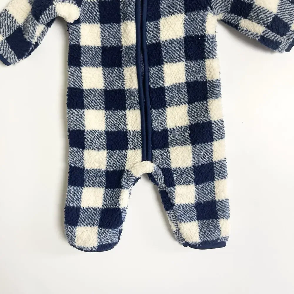 Carters Zip-Up 1 Piece Warm Long Sleeve Easy Care Jumpsuit‎ Blue Plaid 3 Months